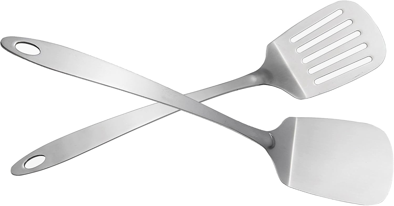 IMEEA Kitchen Spatula Set Solid & Slotted Turner Stainless Steel Fish Slice Solid Turner Cooking Spatulas Set for Fish Eggs Steak Pancakes, 13.5-Inch image number 5