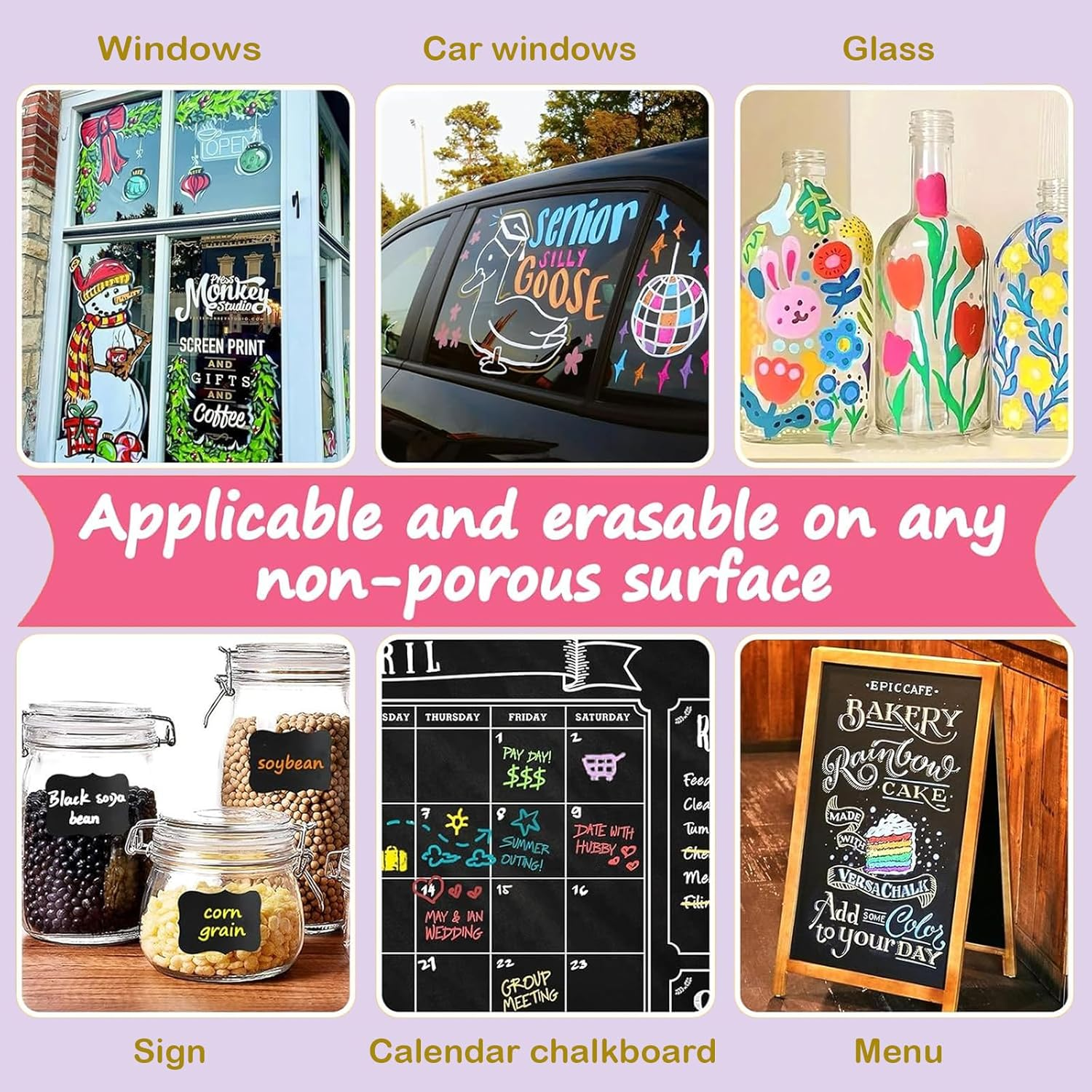 12 Colors Liquid Erasable Chalk Markers Pens - Washable & Wet Erase Neon Makers for Blackboard, Chalkboard Signs, Glass Window, Graduation Celebration School Kids Art for Cars image number 1