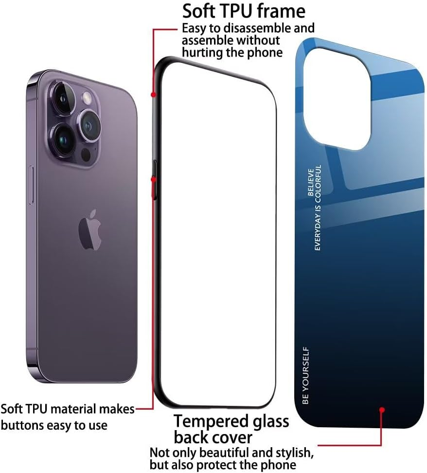 EASSGU Case Suitable for Oppo A5X (6.67 Inches), Glass Back with Colour Gradient, anti Drop and Anti-Scratch Mobile Phone Case - Pink Purple image number 2