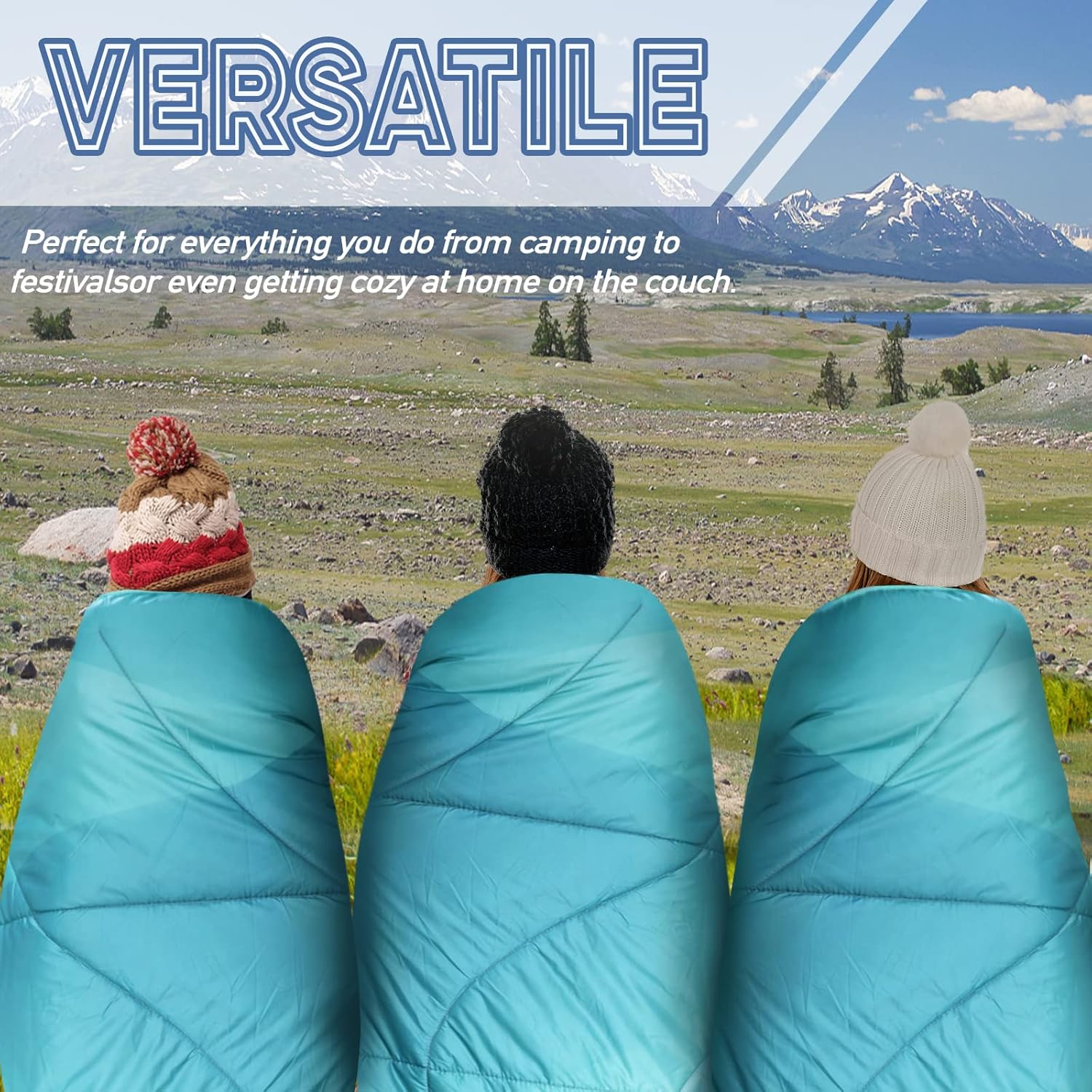 Outdoor Puffy Camping Blanket, Lightweight down Alternative Puffy Printed Camping Large Ultra Warm Hammock Top Quilt Waterproof Blanket for Traveling Picnic Beach Party Cold Weather (Green Mountain) image number 6