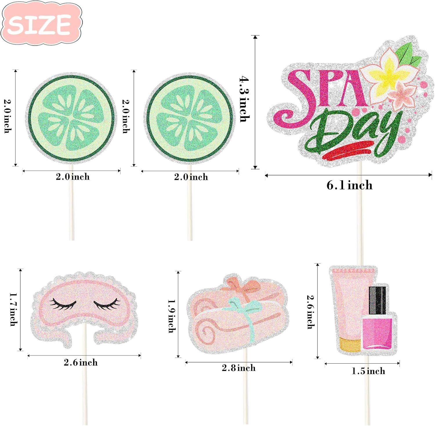 6Pcs Spa Party Cake Toppers -Sweet Pink Princess Makeup Birthday Cake Decor - Spa Day Make up Theme Party Decoration image number 4