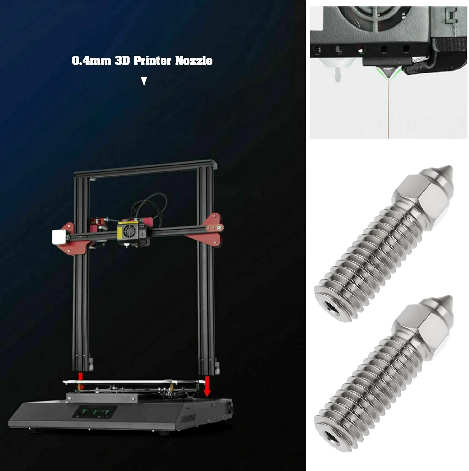 OTOTEC 2Pcs 0.4Mm 3D Printer Nozzle Chrome Zirconium Copper Compatible with Creality K1 K1 MAX Compatible with Ender 3 V3 KE CR-10 SE CR-M4