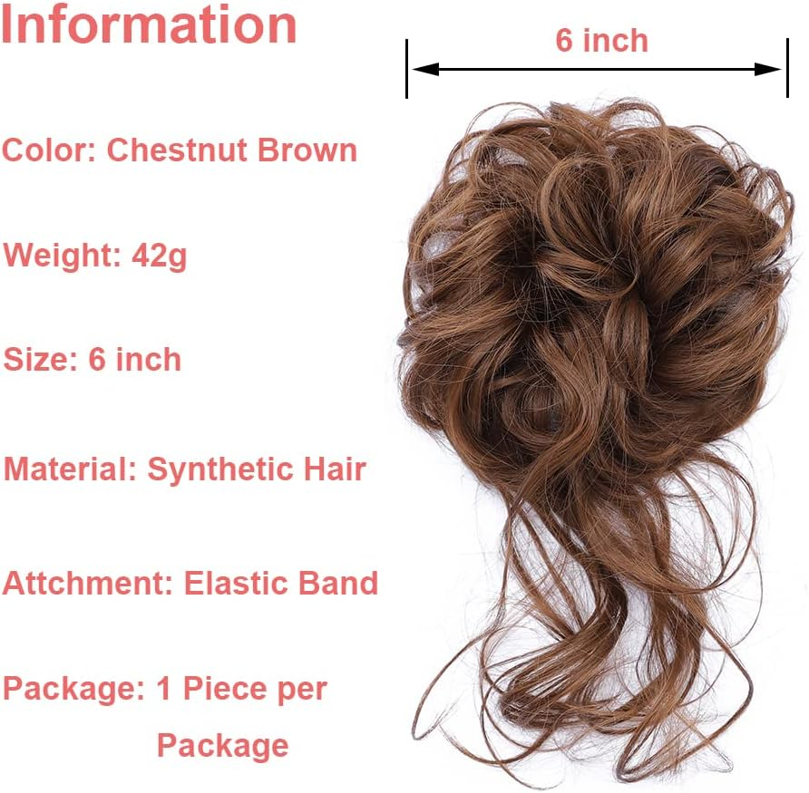 KETHBE 1.Elegant Design:This Messy Curly Bun with Some Loose Strands of Long and Wavy Hair Looks Soft and Spirited When You Wear It. image number 6