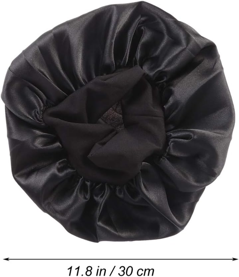 ARTIBETTER Sleep Night Cap Wide Band Bonnet Cap Night Head Cover Soft Hair Turban Hair Loss Hat for Women Size M (Black) 56-58Cm image number 3