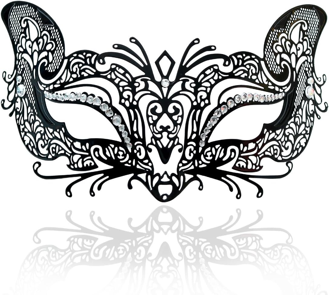 Masquerade Mask for Women Ultralight Metal Mask Shiny Metal Rhinestone Venetian Pretty Party Evening Prom Ball Mask.