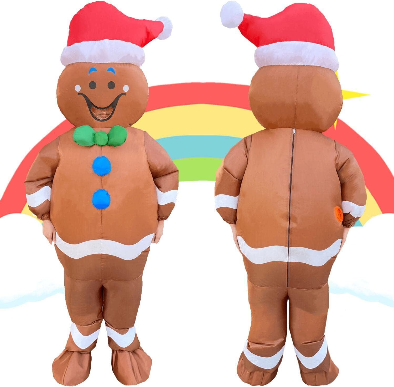 Tangcii Inflatable Christmas Gingerbread Man Costume Adult Blow up Halloween Funny Suit Blowup Costumes for Adults Mens Holiday Cosplay Fancy Dress Brown