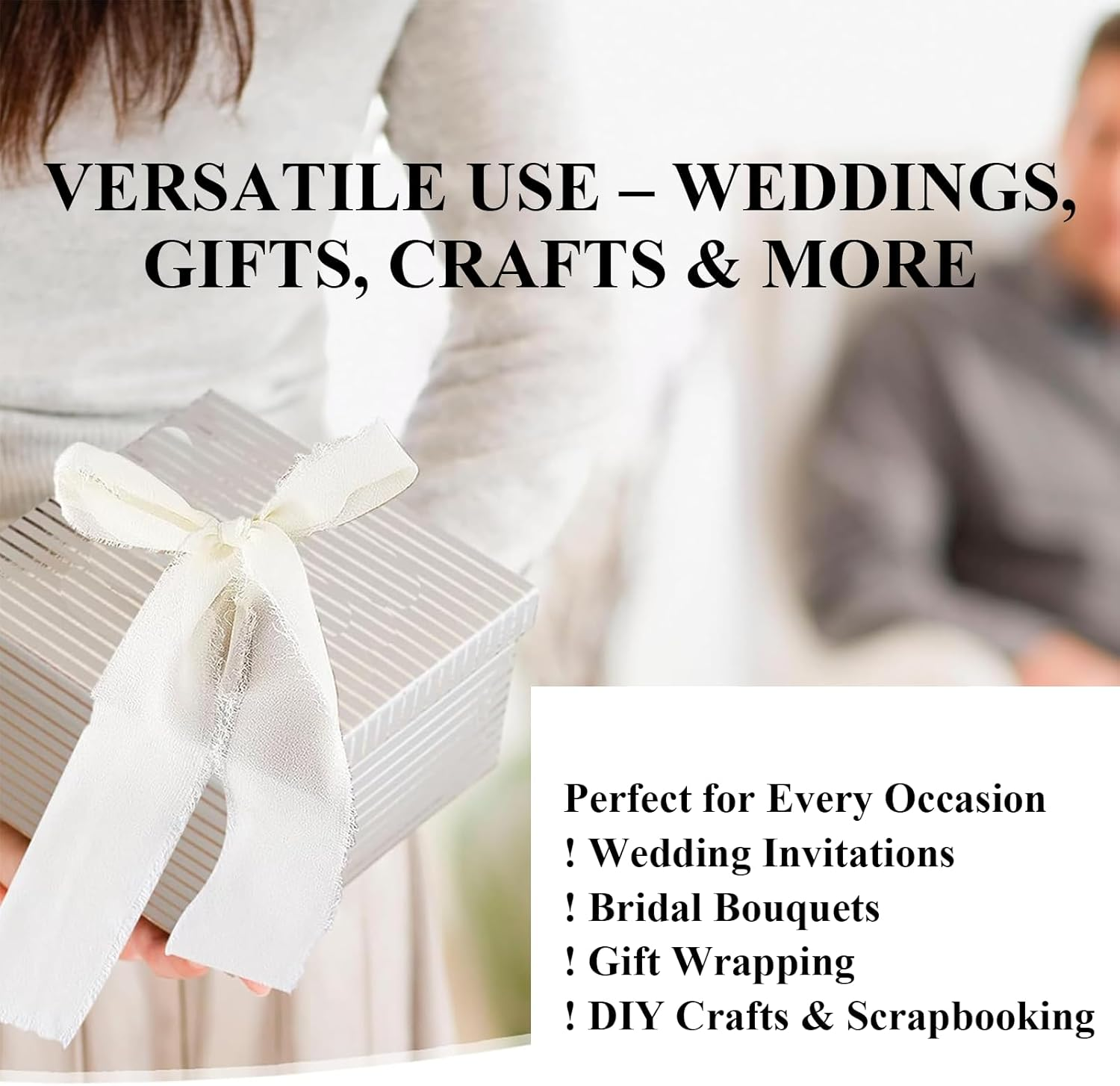 Rhoyee 3 Rolls Ivory Chiffon Ribbon &ndash; Handmade Fringe Silk Ribbon Set (2.5Cm X 5M Each, 15M Total) for Wedding Bouquets, Gift Wrapping, Invitations, DIY Crafts & Floral Decorations