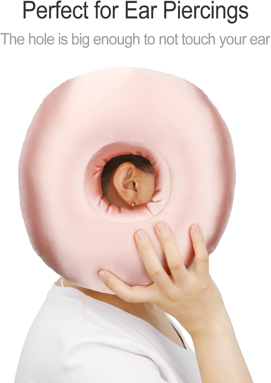 Hapipoppy Silky Ear Piercing Pillows with Hole for Side Sleepers Donut Pillow Ear Pain Relief CNH Pressure Sore Ear Guard Satin Coral image number 2