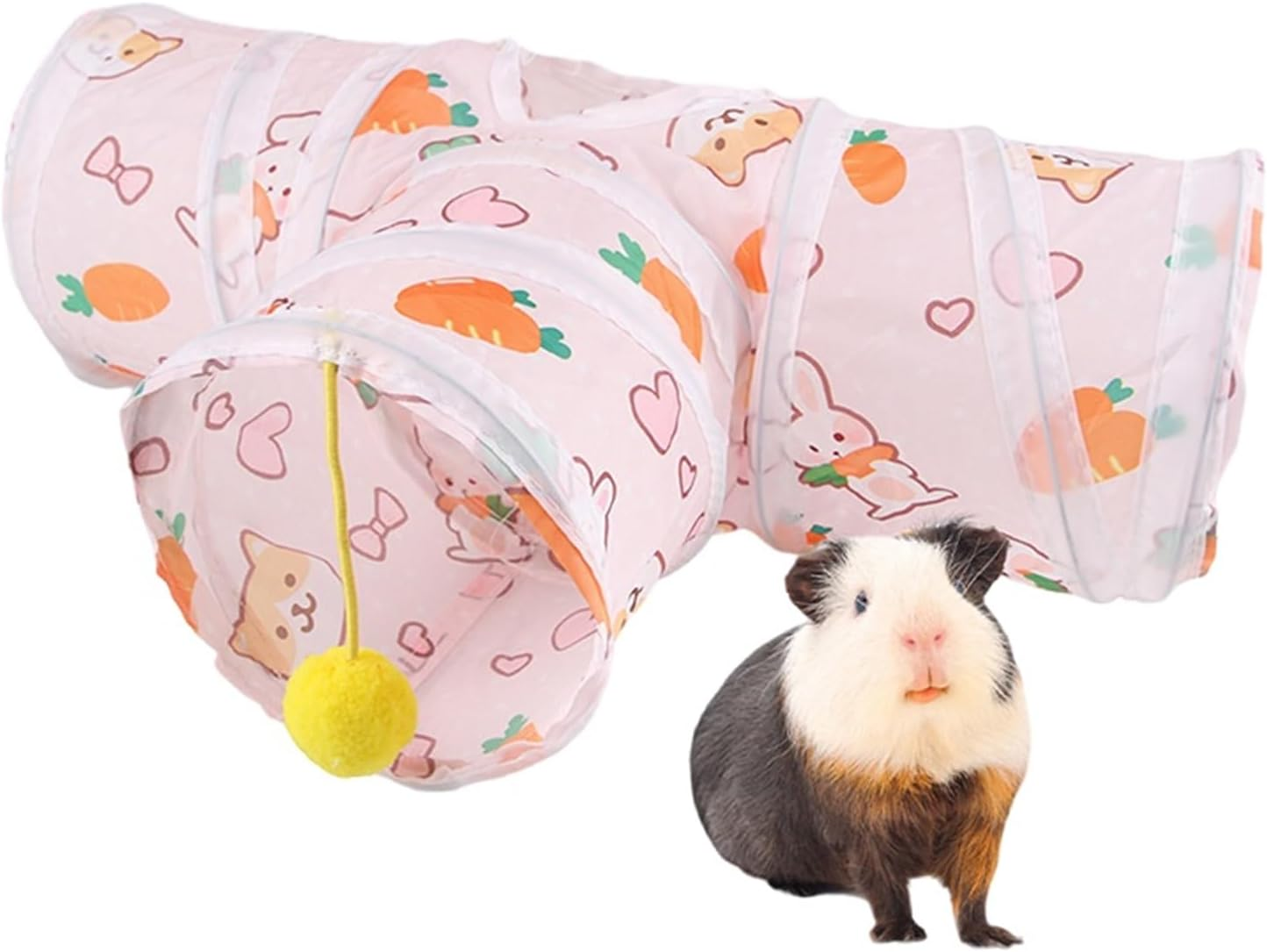 Bunny Tunnel Rabbit Tubes 1Way / 3 Way Cat Play Tunnel, Small Animal Activity Tube with Fun Toys for Hamster Rats Ferret Kitten Hedgehog Hiding and Resting