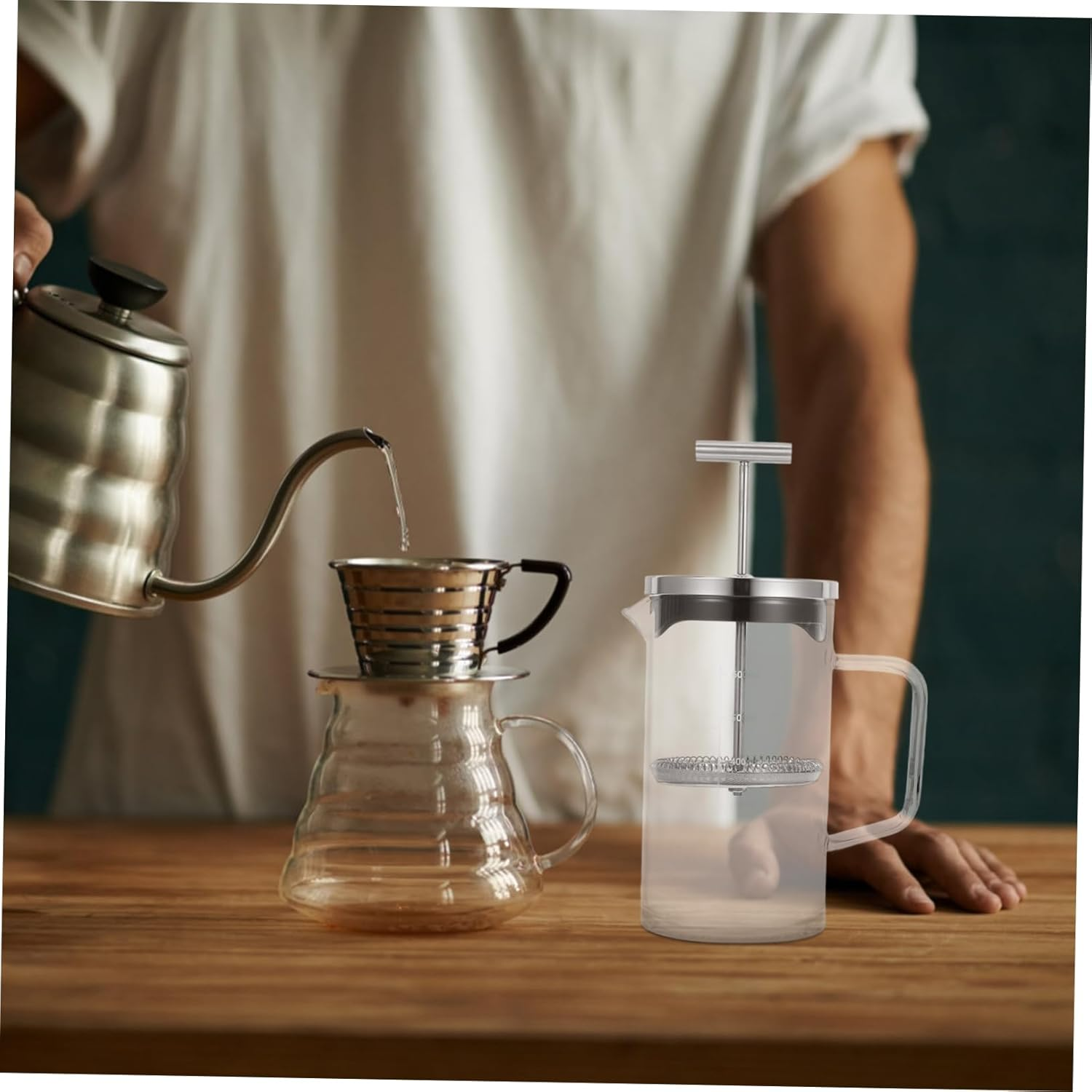 MAGICLULU Coffee Maker Pot Scale Practical Maker Press for Home Use for Brewing Coffee Tea Thick Glass Base Suitable for Daily Use image number 3