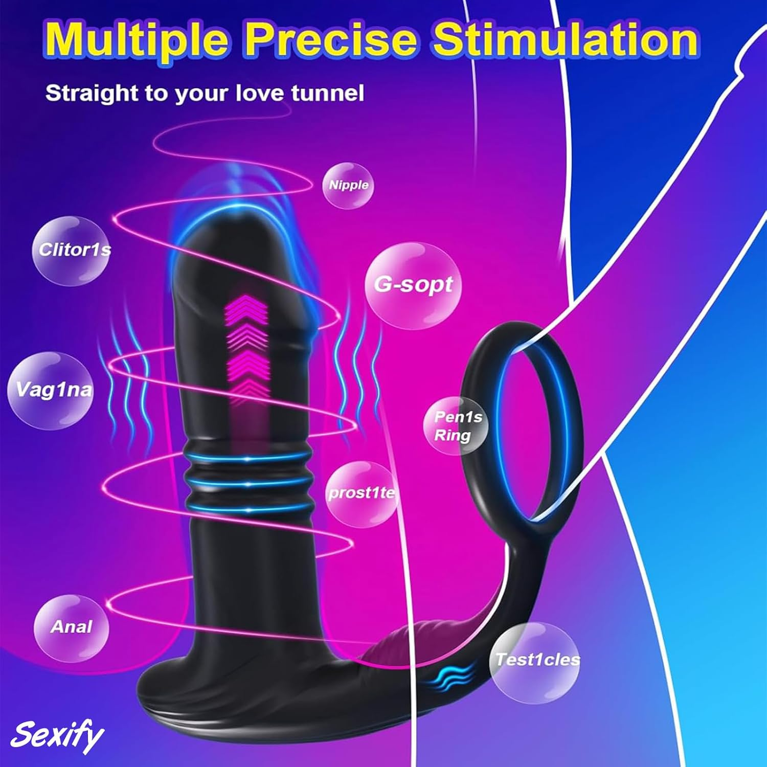 Thrusting Anal Vibrator Prostate Massager - Cock Ring Anal Toy Butt Plug with Thrust & Vibration Modes, App Control Anal Male P Spot Telescopic Prostate Massager Dildo for G-Spot Men Couples Waterproof Adult Sex Toy image number 2