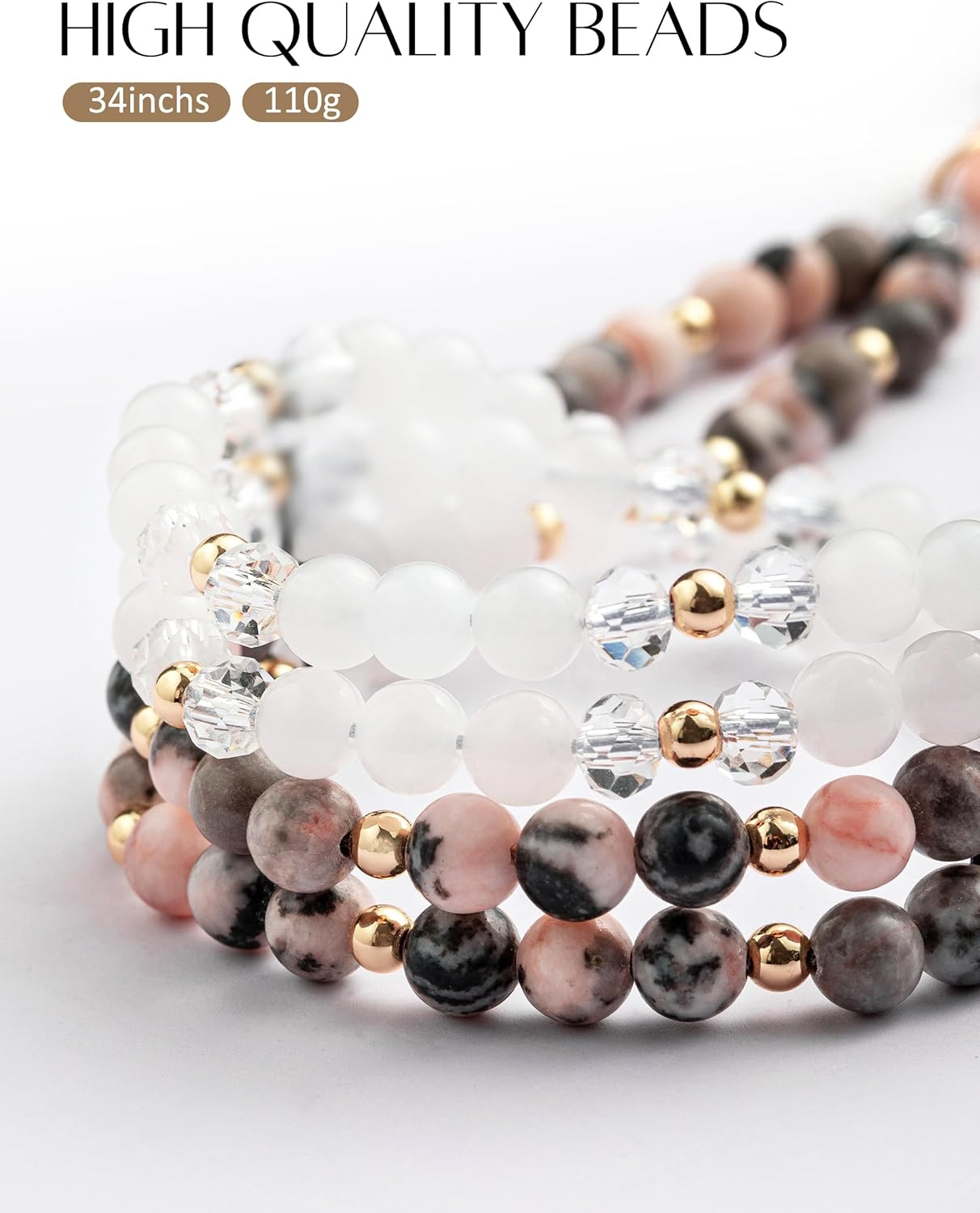 LENYNAL Lanyards for ID Badges and Keys, Natural Stone Retractable Lanyard Durable 3.0 Beaded Lanyard for Teacher Women image number 3