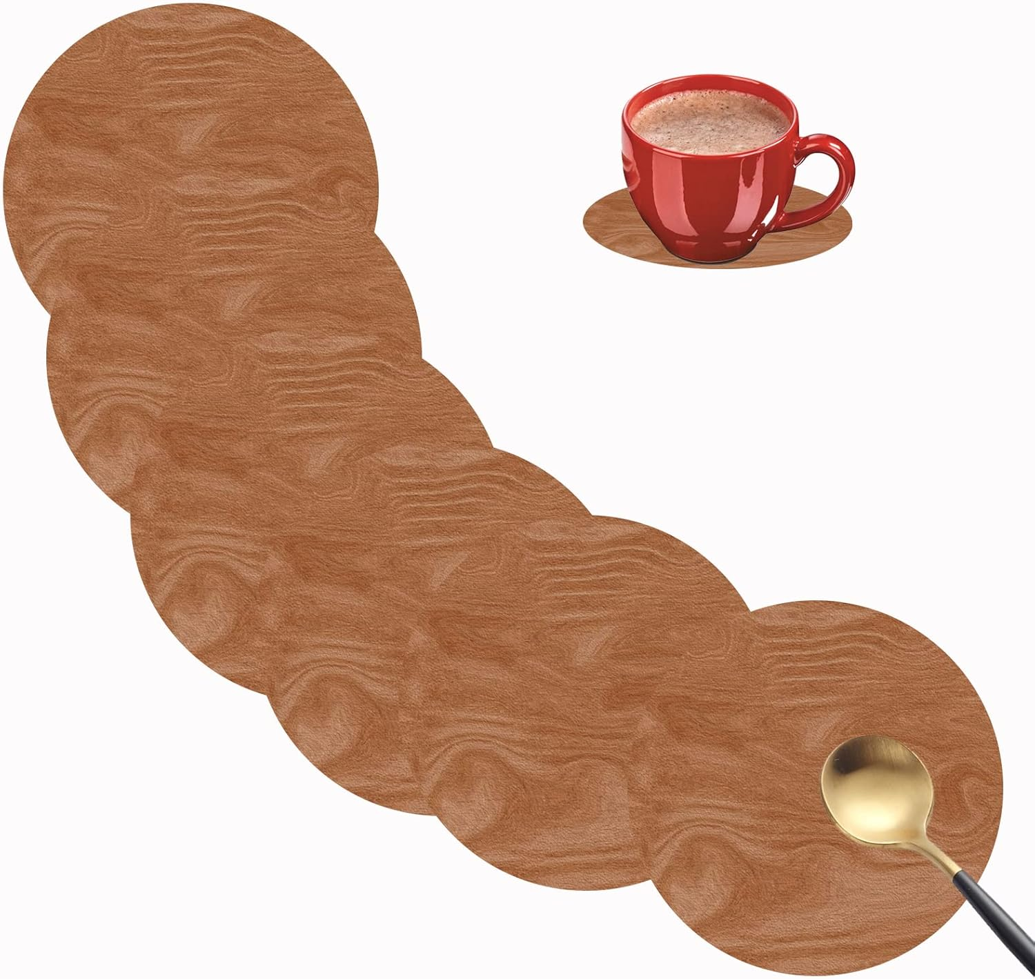 Coasters for Drinks Set of 6, Wooden Texture Drink Coasters for Coffee Table, Cute Farmhouse Leather Coaster for Cup Kitchen Bar Home Decor Housewarming Gift image number 1