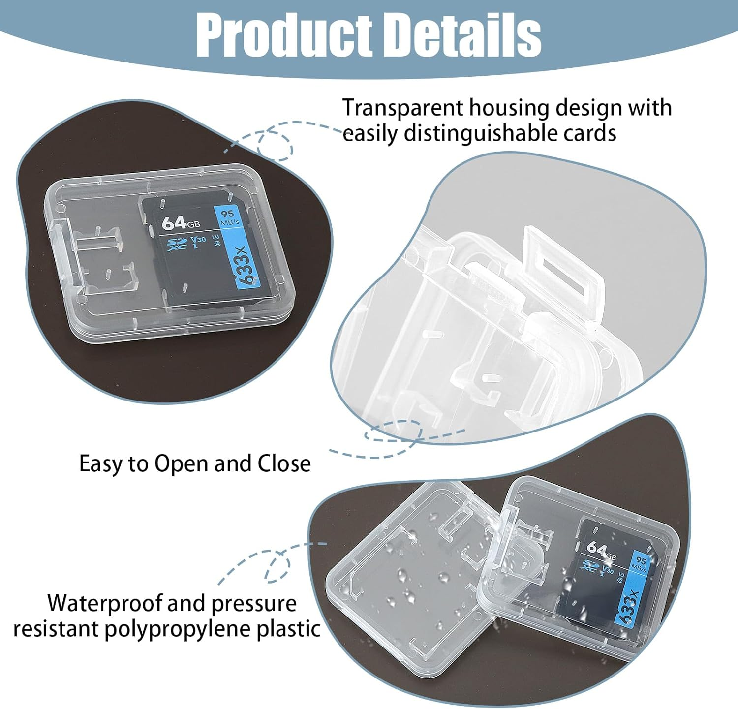 20 Pcs Clear Portable Memory Card Case, SD SDHC SDXC TF SIM MSD& Micro SD Card Plastic Holder, Dual-Card Storage Water-Resistant Portable Small Accessories Box(Transparent) image number 1