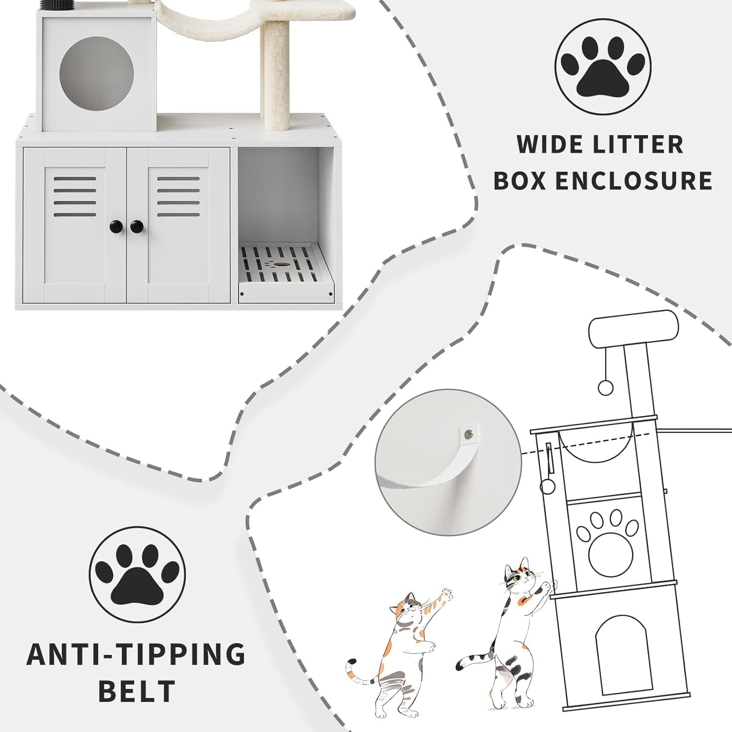 Boundliving Cat Tree with Hidden Litter Box Enclosure, 2-In-1 Modern Cat Tower Condo with Sisal Scratching Posts Plush Perch Ventilated Design, Space-Saving Cat Furniture image number 3