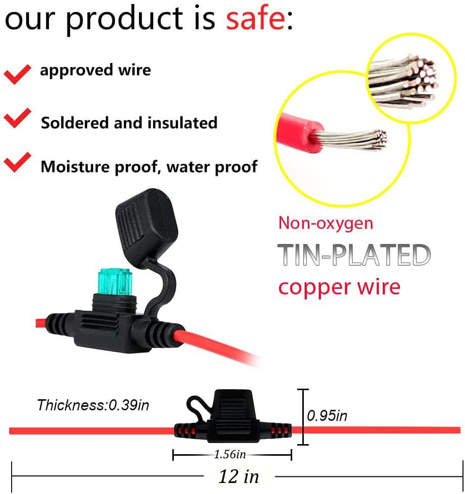Inline Fuse Holder, VANTRONIK IP65 Waterproof Mini Car Blade Fuse Holder with 16 AWG Gauge 30 Cm Wire for ATM/APM Mini Size Blade Fuse 10 Pack image number 3