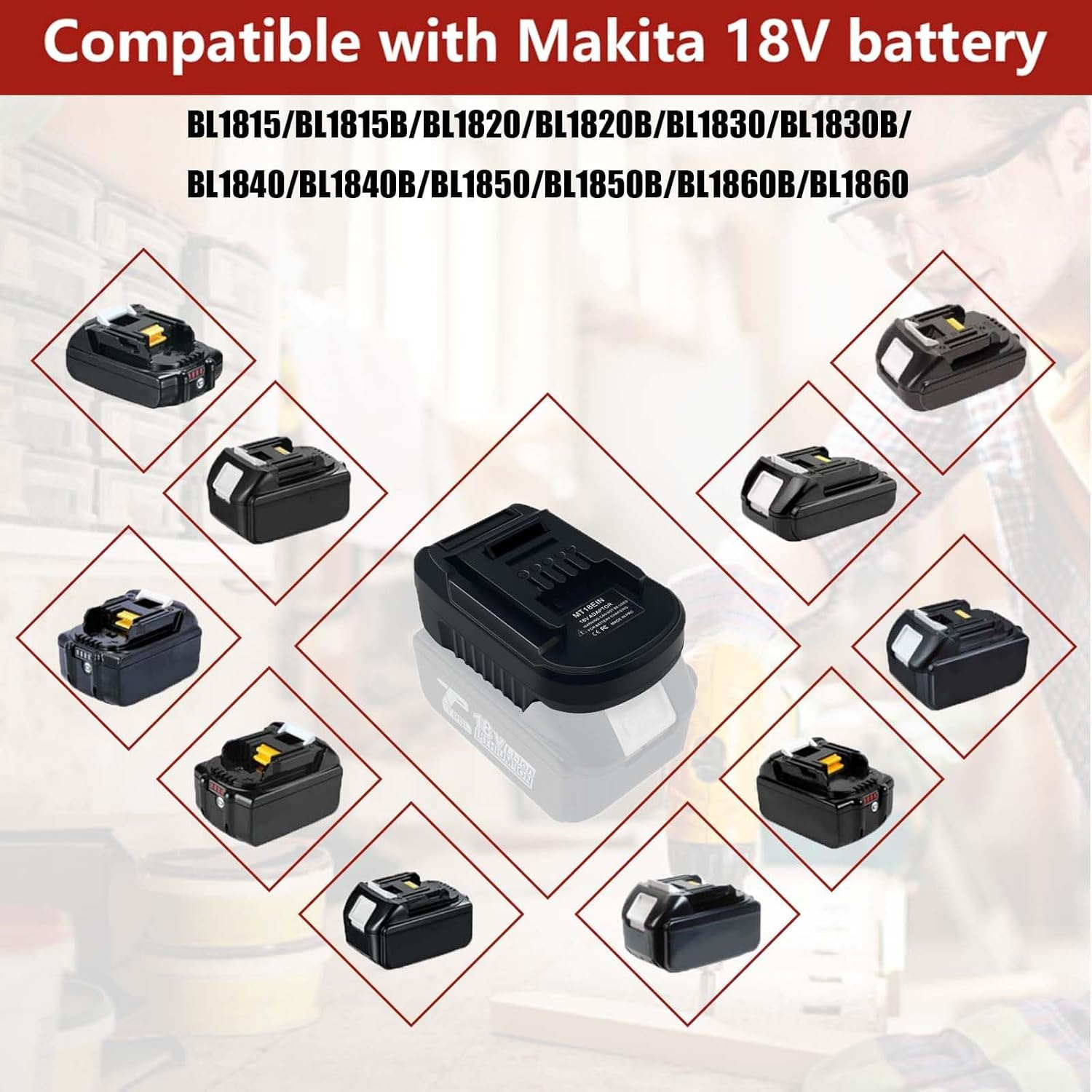 Battery Adapter for Makita 18V to for OZITO for Einhell 18V Power Tools, Converts for Makita Battery Converter for Ozito&Einhell 18V Li-Ion Power Tools image number 2