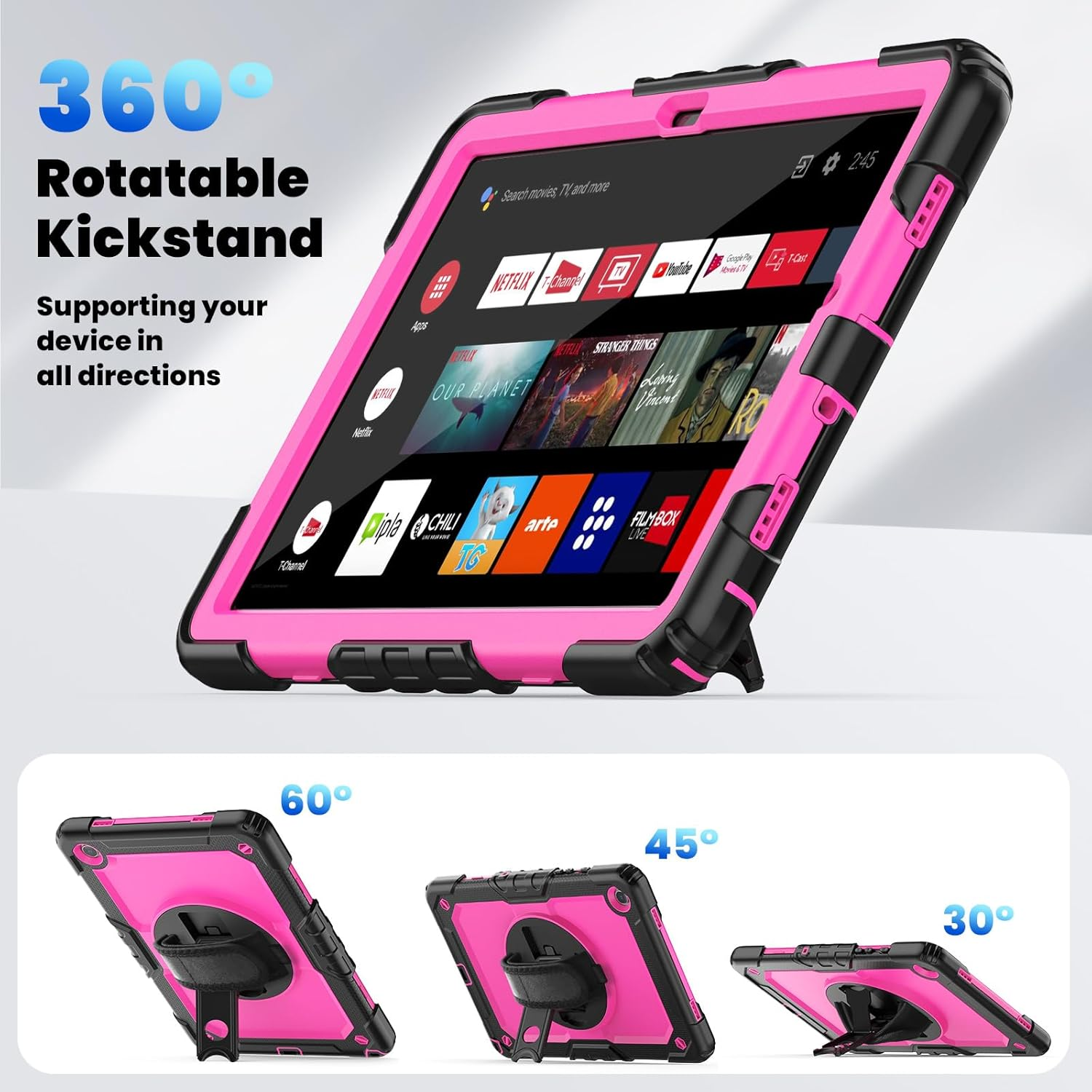 Herize Case for Samsung Galaxy Tab A9+ 11 Inch with Screen Protector | Tab A9 plus SM-X210/X215/X216 Cover for Kids | Shockproof Rugged Protective Case W/Stand Hand Strap Shoulder Strap Rosered image number 5