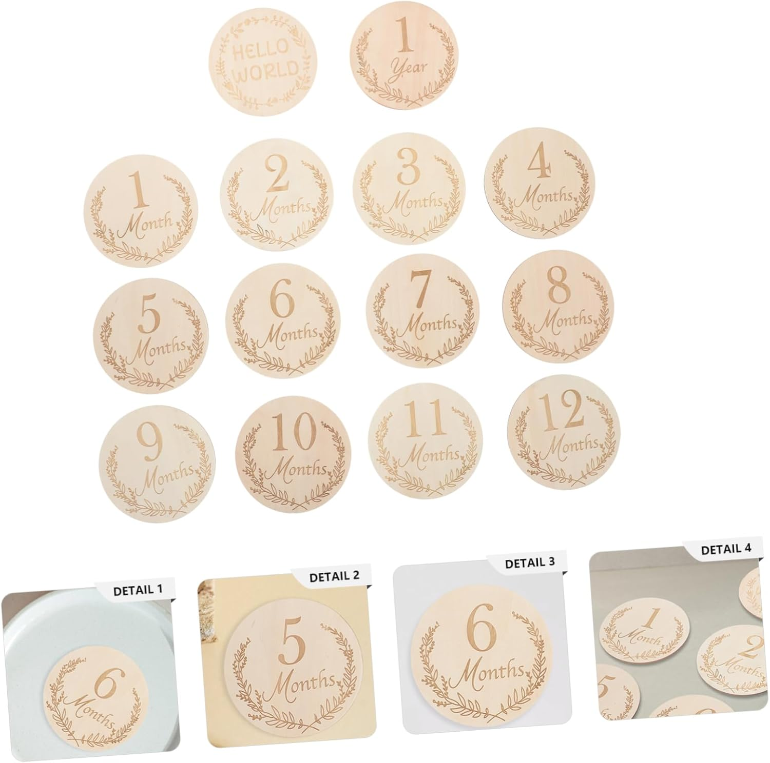 14Pcs Wooden Monthly Growth Cards Unisex Photo Props for Newborn Milestone Tracking Reusable Material for Keepsakes image number 4