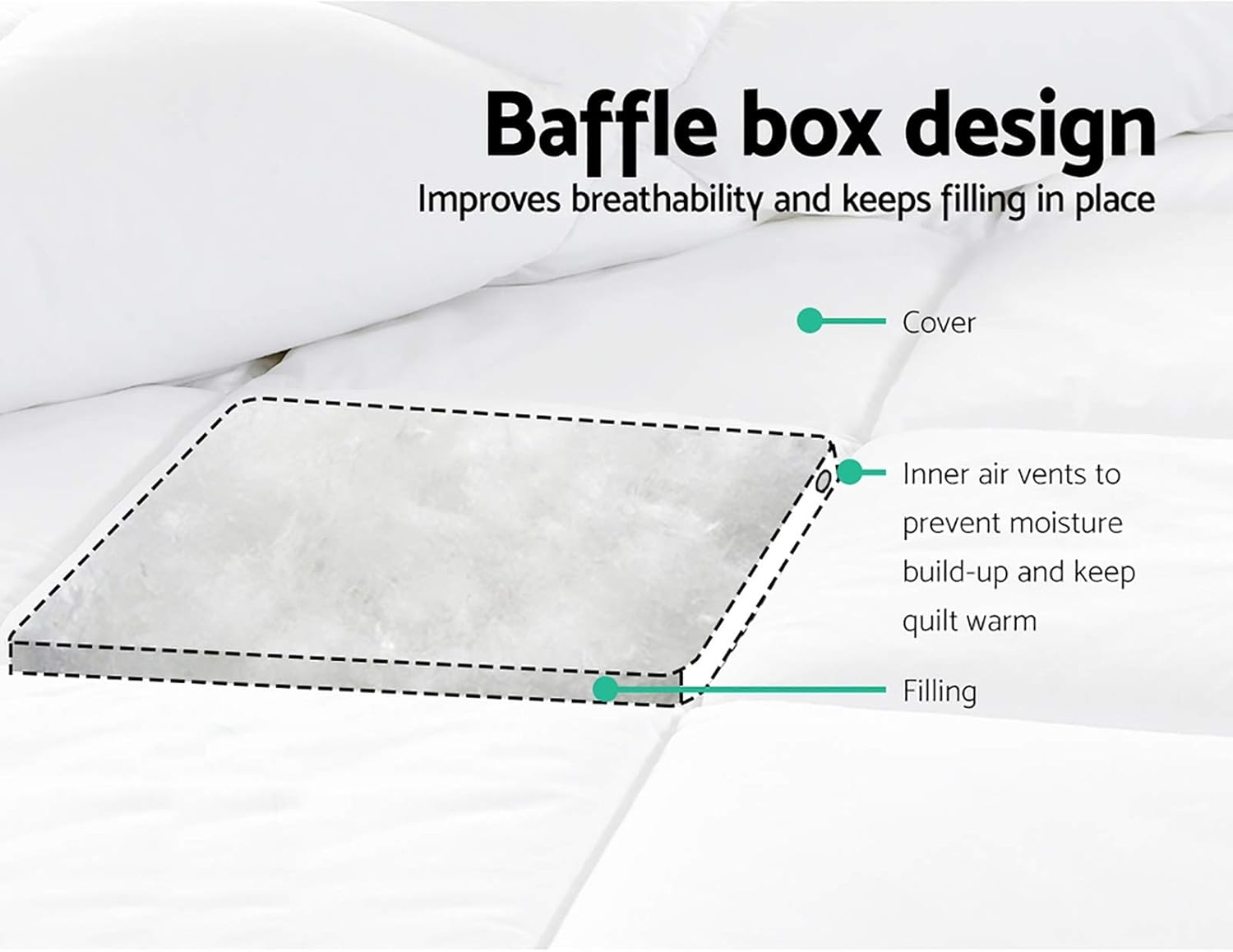 Giselle Bedding 400GSM Microfibre Bamboo King Quilt, Quilts Cover Winter Comforter Duvet Blanket for Home Bedroom Bed Travel, Highly Breathable Pure Soft White image number 2