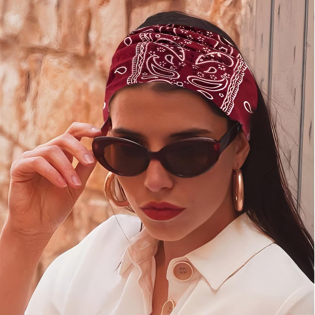 JYNVO 6 Pieces Vintage Floral Pattern Knitted Hair Band - Black, Red, Navy, White, Light Blue, Bordeaux - Hair Accessory for Everyday and Hairstyles image number 5