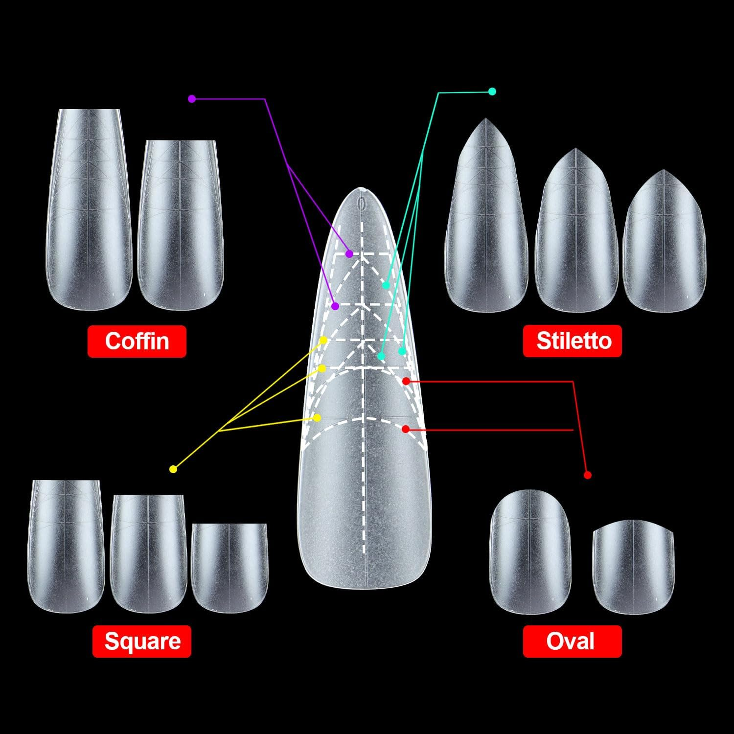 Beautilux Tips for Gel Nails, Pack of 300 with Guide Lines, Full Cover Nail Tips, 12 Sizes, Artificial for Nail Tips and Dual Nail Forms (FJP300-AL) image number 5