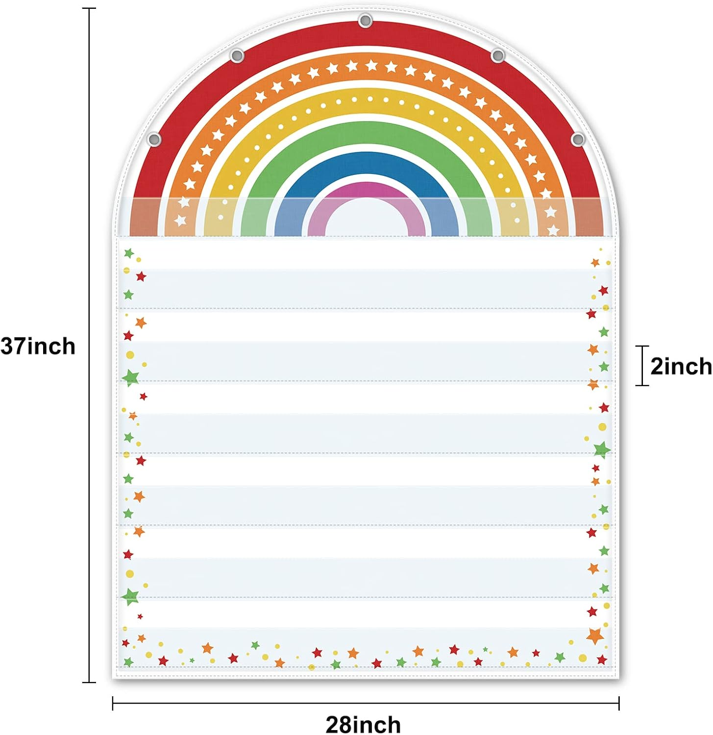 Godery Boho Rainbow Pocket Chart for Classroom,Sight Words Pocket Chart, Homeschool Teaching Supplies 7 Pocket Chart (White) image number 4