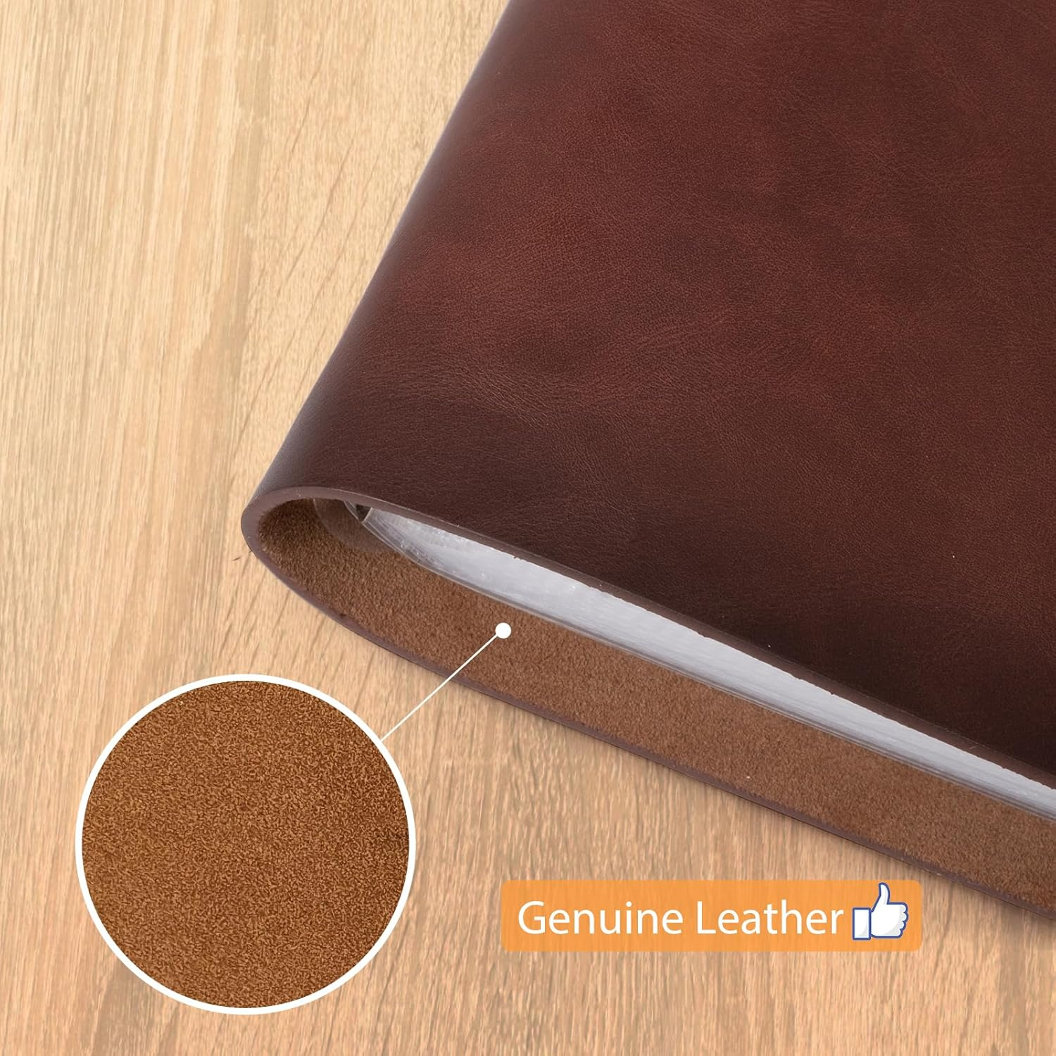 Photo Album 4X6 200 Photos, Genuine Leather Photo Albums with Writing Space with 30 Writing Paper, Travel Family Wedding Kids Graduation Ultrasound Baby Picture Album Scrapbook Photo Album (Simple) - Brown image number 3