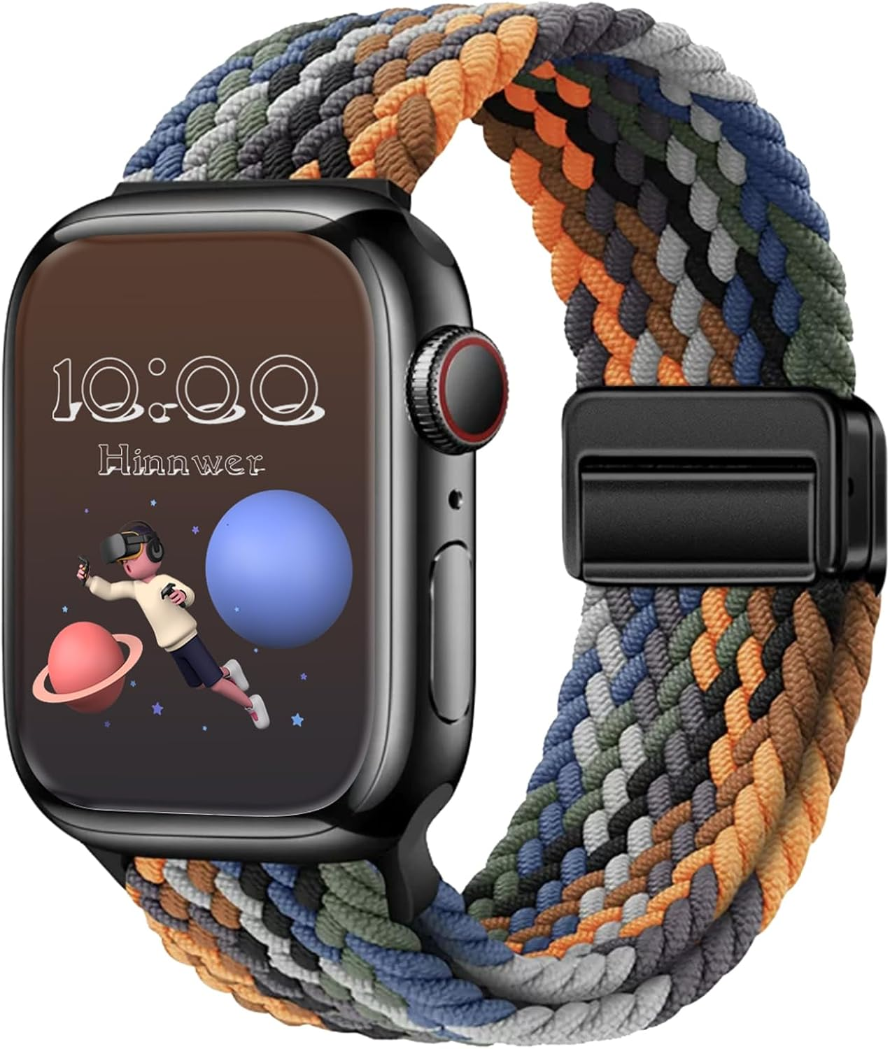 Hinnwer Geflochten Armband F&uuml;r Apple Watch Armband 46Mm 44Mm 42Mm 38Mm 40Mm 41Mm Damen Herren, Elastisch Nylon Stoff Band Mit Magnetisch Verschluss F&uuml;r Iwatch SE 2 SE Series 10 9 8 7 6 5 4 3 2 1