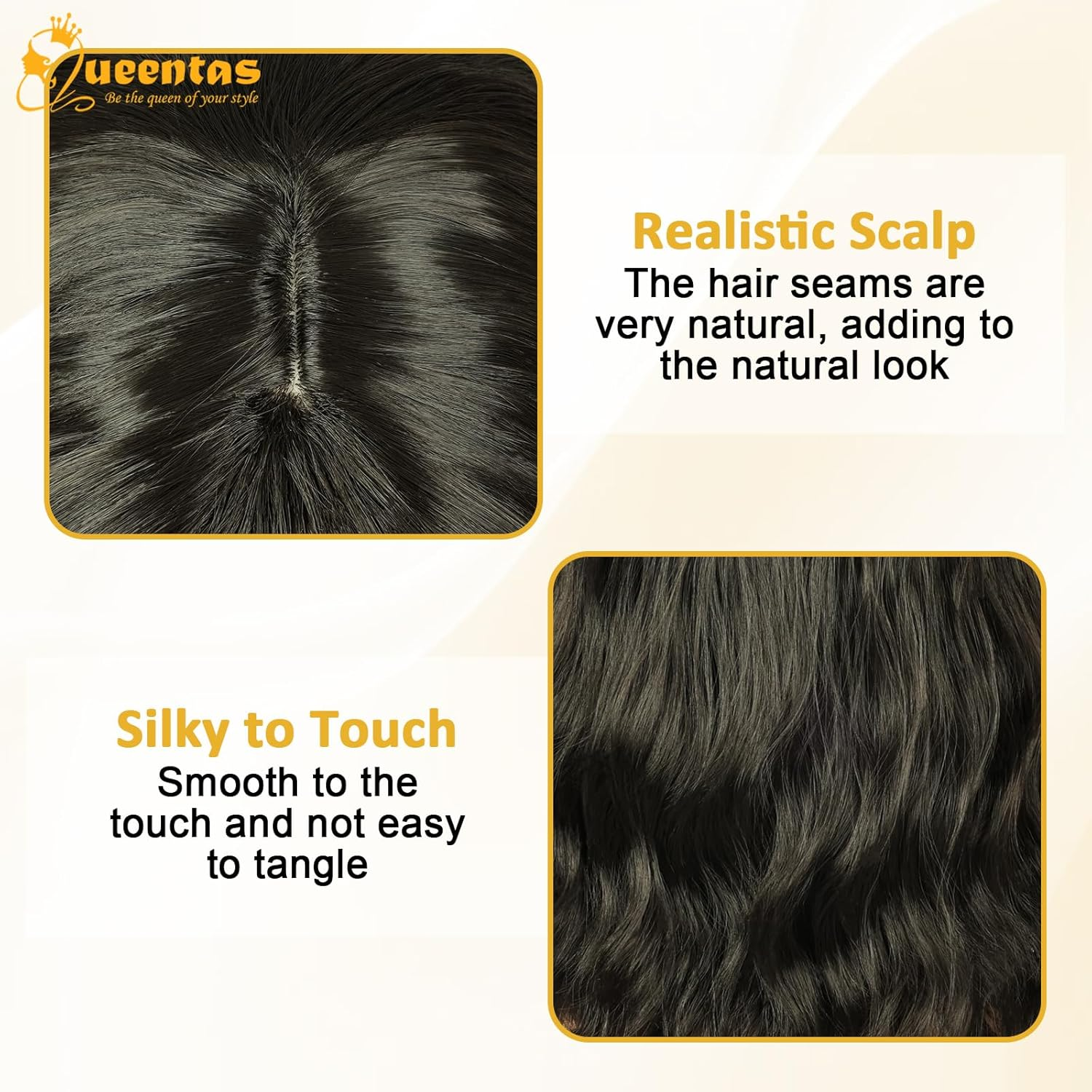 QUEENTAS Short Bob Black Brown Wigs for Women Shoulder Length with Bangs Wavy Wig Synthetic Hair Wig image number 1