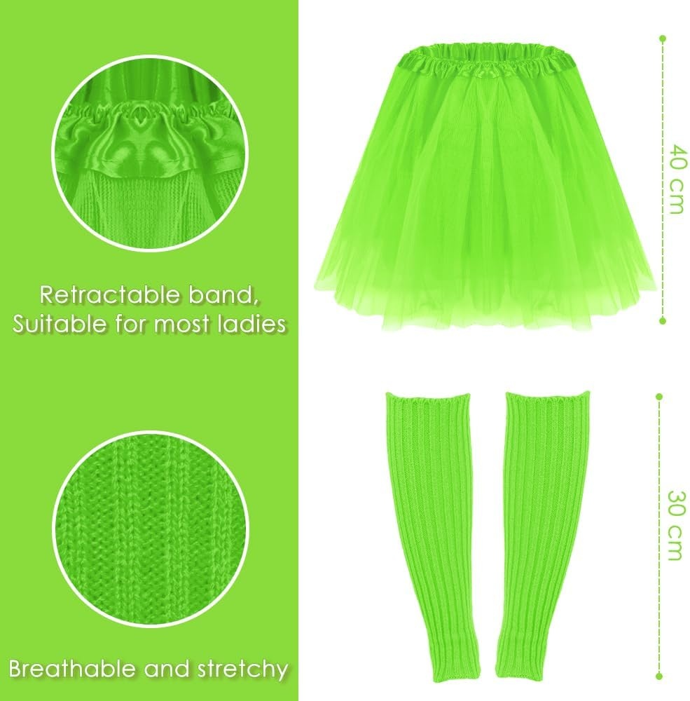 AUTOWT 80S Costumes for Women, 6 Packs 80S Accessories Set with Fishnet Gloves Earrings Necklaces Leg Warmers, Tutu Skirts for 1980S Theme Party Outfits - Pink image number 2