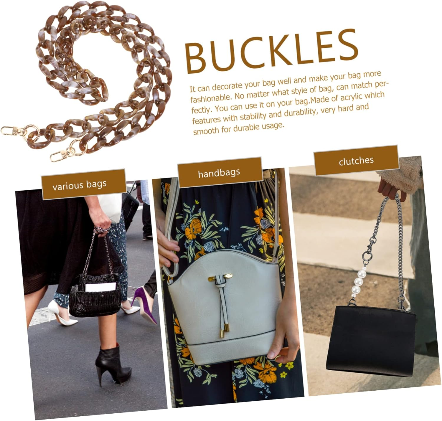 DOITOOL Double End Clasp Long Chain Acrylic Bag Extender Stylish Shoulder Bag Chain for DIY Handbag Re image number 4