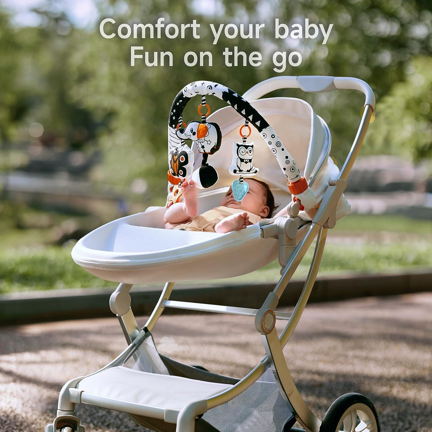TUMAMA Car Seat Toys for Babies 0-6 Months, Stroller Toys for Infant 0-6 Months, Newborn Sensory Hanging Rattle Arch Toy with Butterfly Elephant Owls,Musical Toy for Baby 6-12 Months image number 6