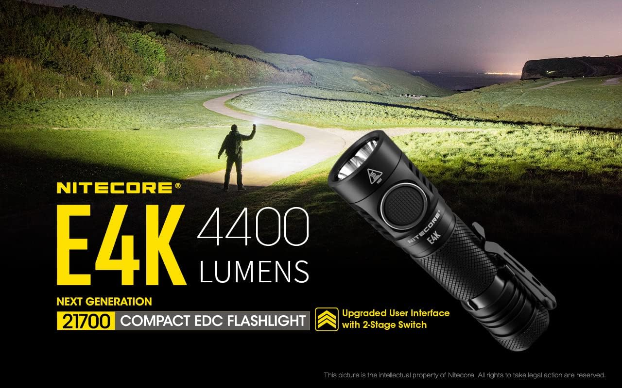 NITECORE E4K Compact Rechargeable Flashlight Torch for Outdoor and Camping, 4400 Lumens, Black image number 3