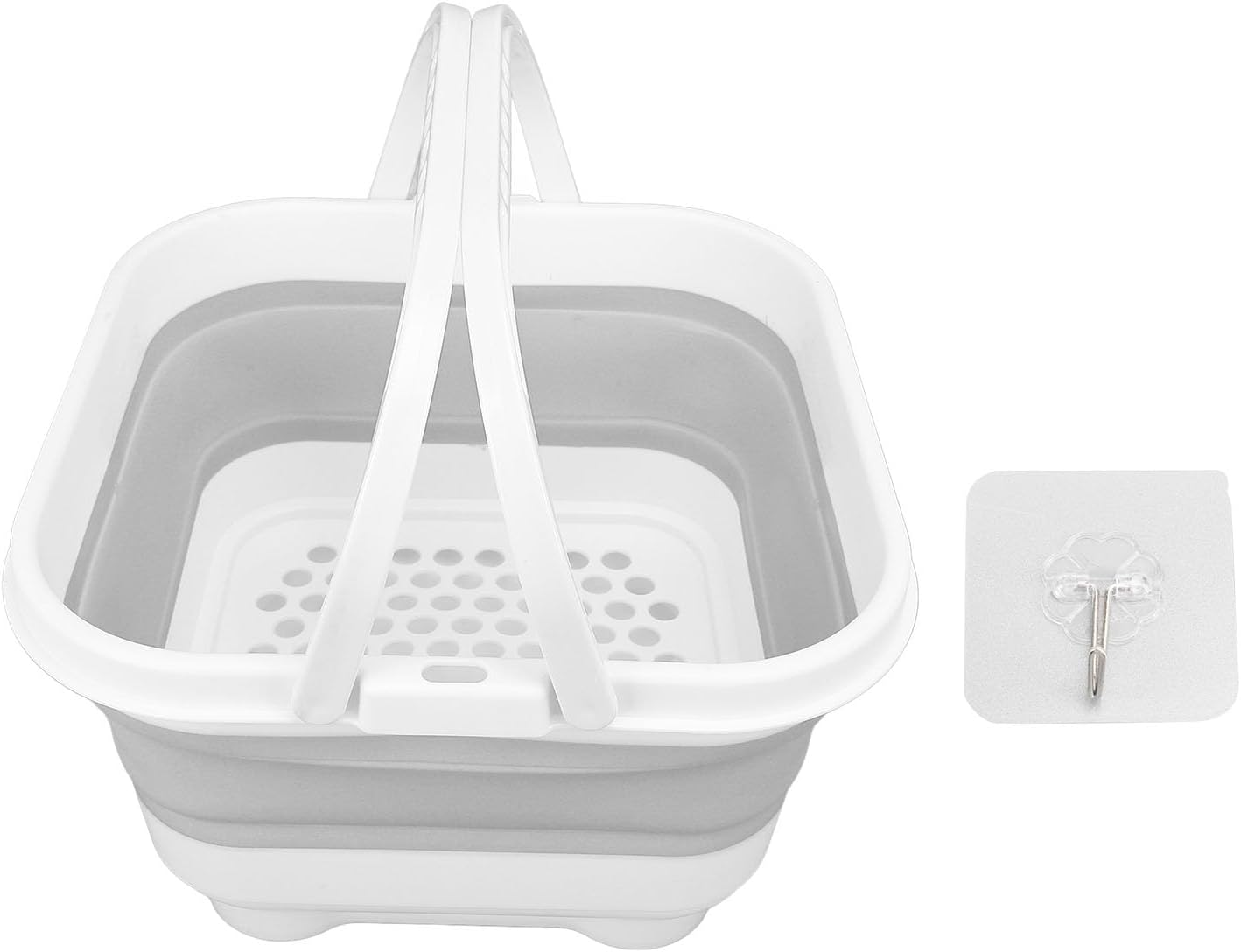 Toy Storage Box Foldable, Cute Bath Toy Organizer with Removable Base Quick Drain High Capacity for Toiletries Towels Bathroom Toy Holder (White+Grey)