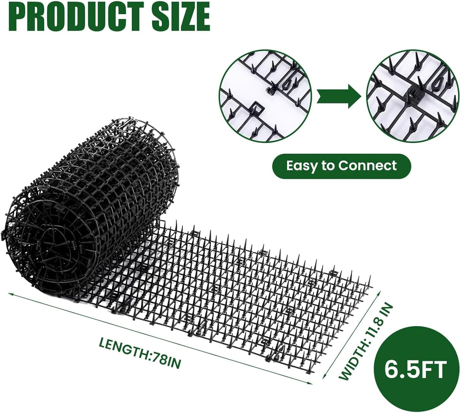 Vsgaalge 6.5FT Cat Repellent Mat with Spikes Outdoor Cat Deterrent Mat Indoor Prickle Spike Strips for Animals for Keep Pet off Couch Furniture Garden Fence Yard image number 1