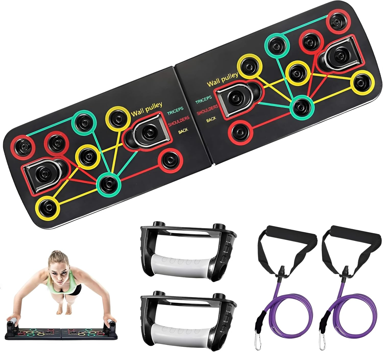 EZONEDEAL Push up Board, Foldable Push-Up Board Stand Home Fitness Equipment Muscle Board, Multifunction Gym Press up Board, Body Building Exercise Tools Complete Push up Training System Color-Coded Push-Up Bracket Board Portable for Home Fitness Training Men and Women image number 6