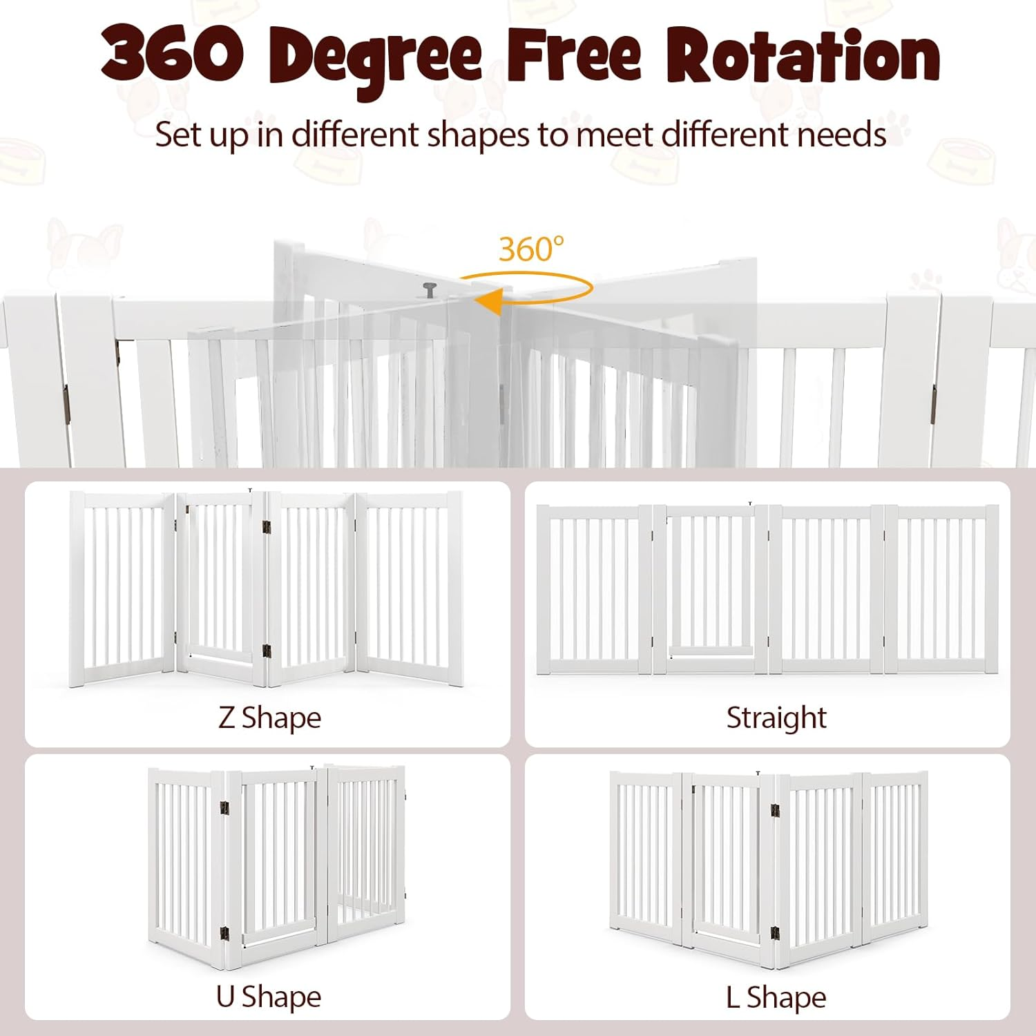 Giantex Dog Gate with Door - 30''H &times; 80''W Wooden Pet Gate with Walk through Door, Foldable Freestanding 4 Panels Pet Safety Fence Extra Wide for Doorway Stairs House Deck Yard, White image number 5
