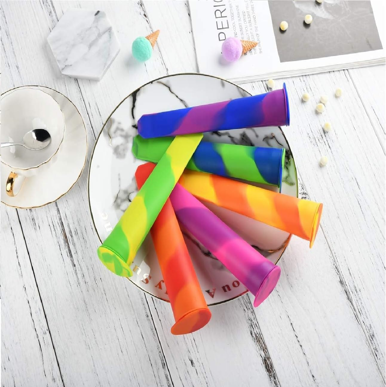 Leanockesa 6Pcs Silicone Popsicle Molds Silicone Ice Pop Molds Popsicle Molds with Lids Chocolate Molds for Kids Reusable Popsicle Tubes Multi Color image number 5