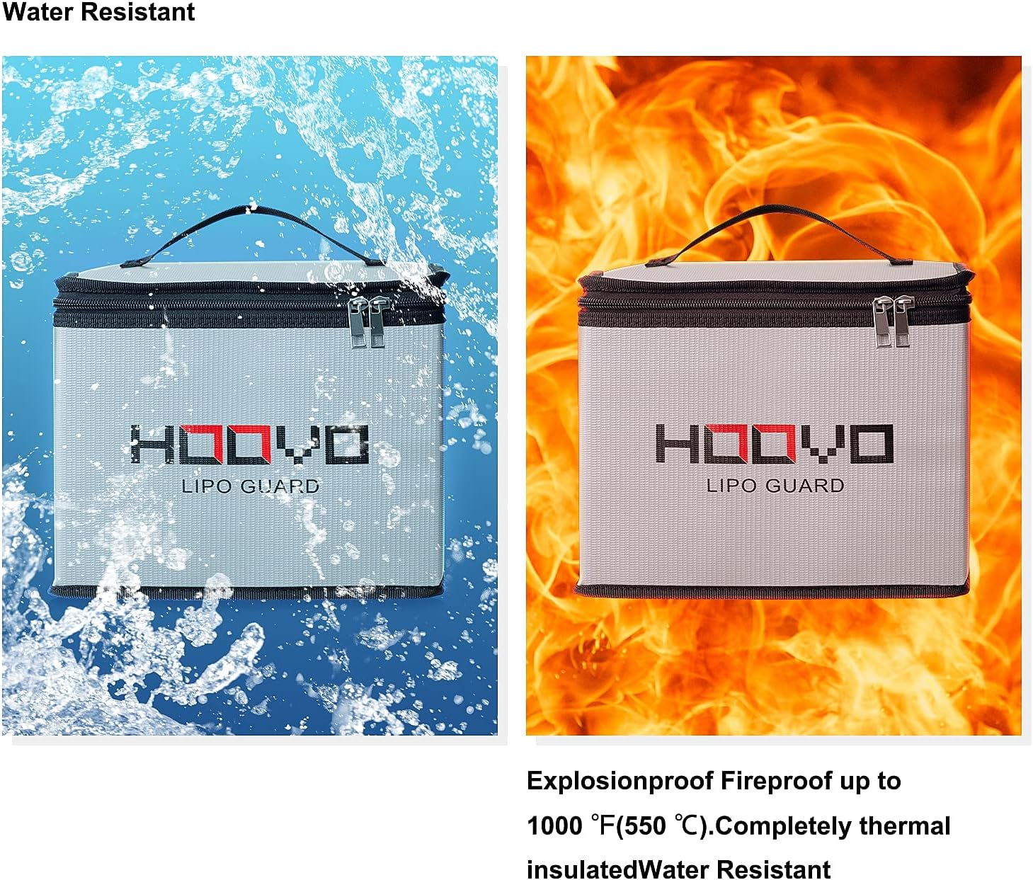 HOOVO Lipo Bag Fireproof, Explosion-Proof Lipo Battery Safe Bag Lipo Guard Safe Bag for Storing and Charging Lipo Batteries with Double Zip image number 2
