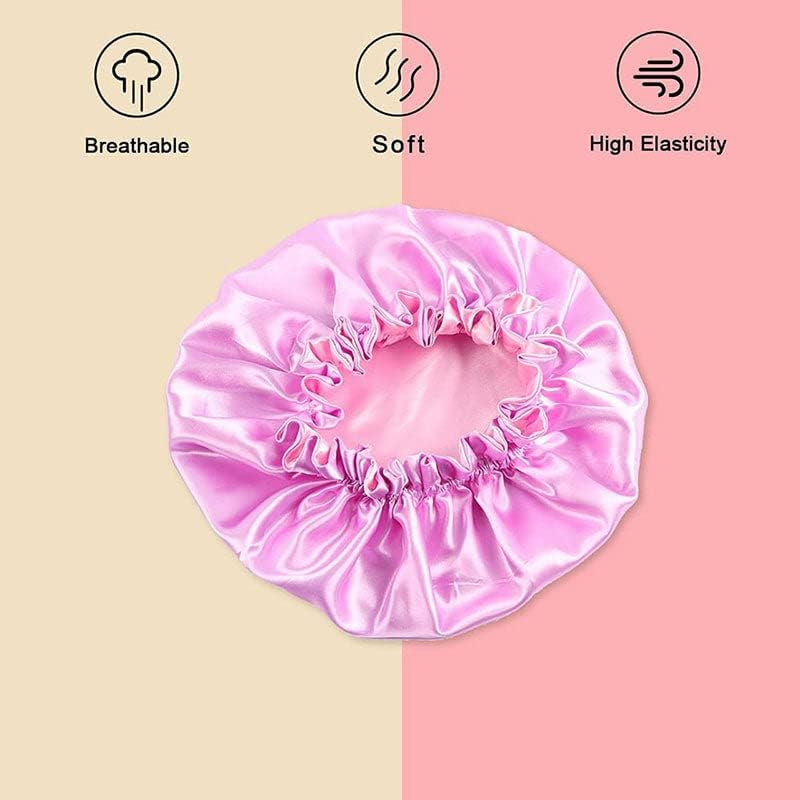 AIMALL Women'S Sleep Cap Elastic Satin Bonnet Wide Band Curly Hair Pure Sleeping Hat - Elastic Wide Band, Comfortable for Curly Hair, Dual-Color, Breathable Night Hat for Hair Care - Black image number 3