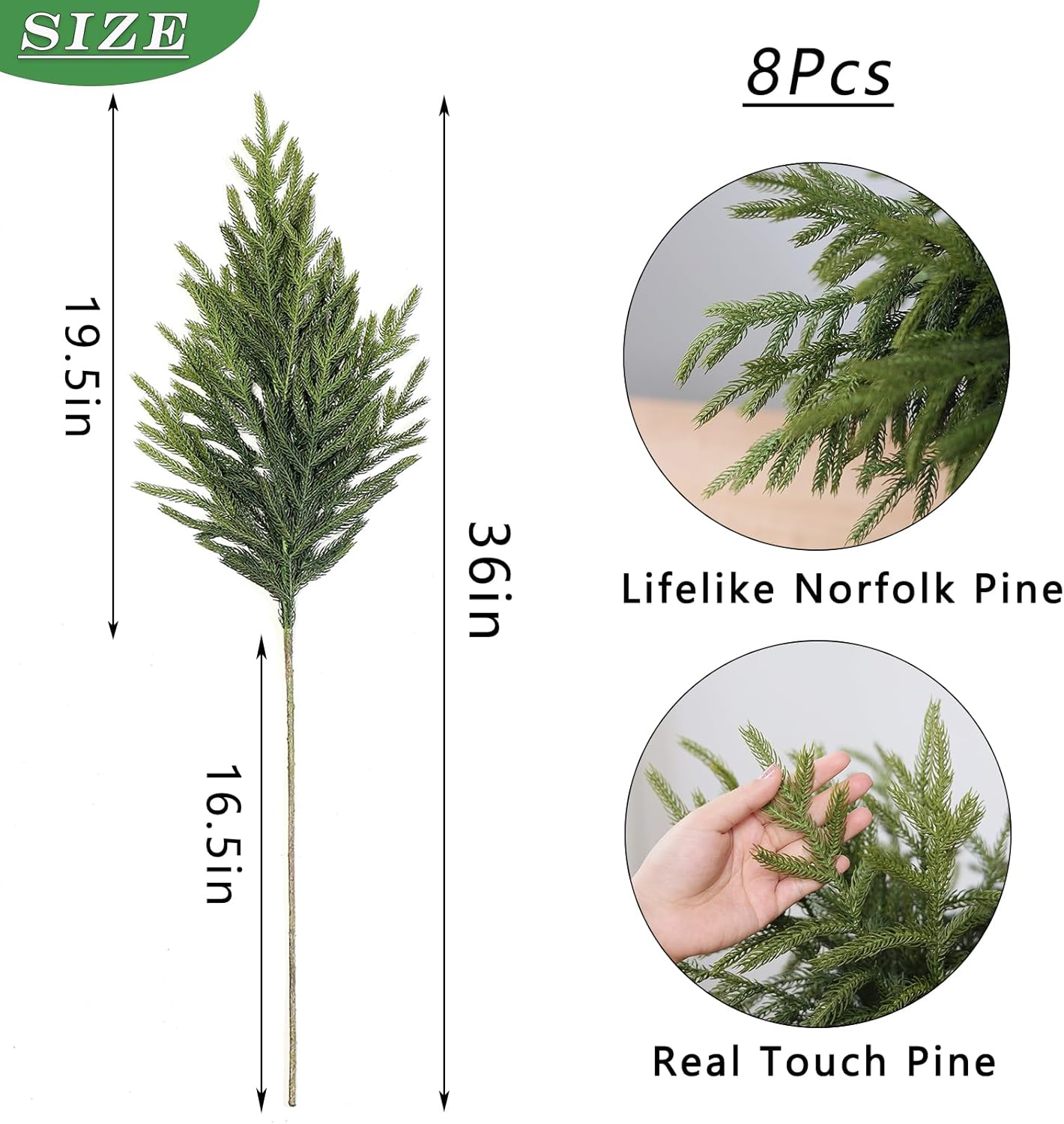 YXZZWL 8 Pcs Christmas Norfolk Pine Branches, 36 Inch Real Touch Artificial Norfolk Pine Branch Faux Cedar Pine Stem Fake Greenery Pine Picks for Vase DIY Garland Wreath Home Garden Decoration image number 4