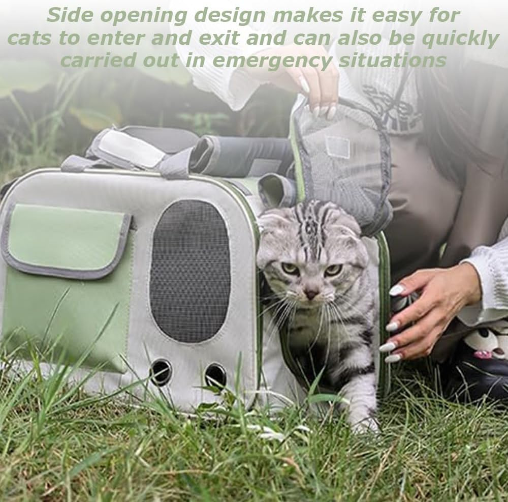Oxford Fabric Cat Carrier, Foldable Pet Backpack, Lightweight Pet Travel Bag, Breathable & Adjustable for Cats & Small Dogs Outings (Green image number 3