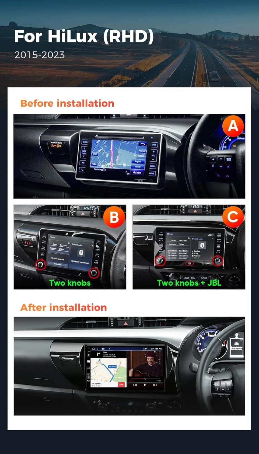 BXLIYER - [6G+128G] - Android 14 IPS Car Stereo for Toyota Hilux (2015-2023) - Wireless Carplay/Android Auto - Camera & MIC - 10.1 Inch 2 Din - DSP Steering Wheel Dual Band Wifi DAB Fast-Boot 360-CAM image number 1