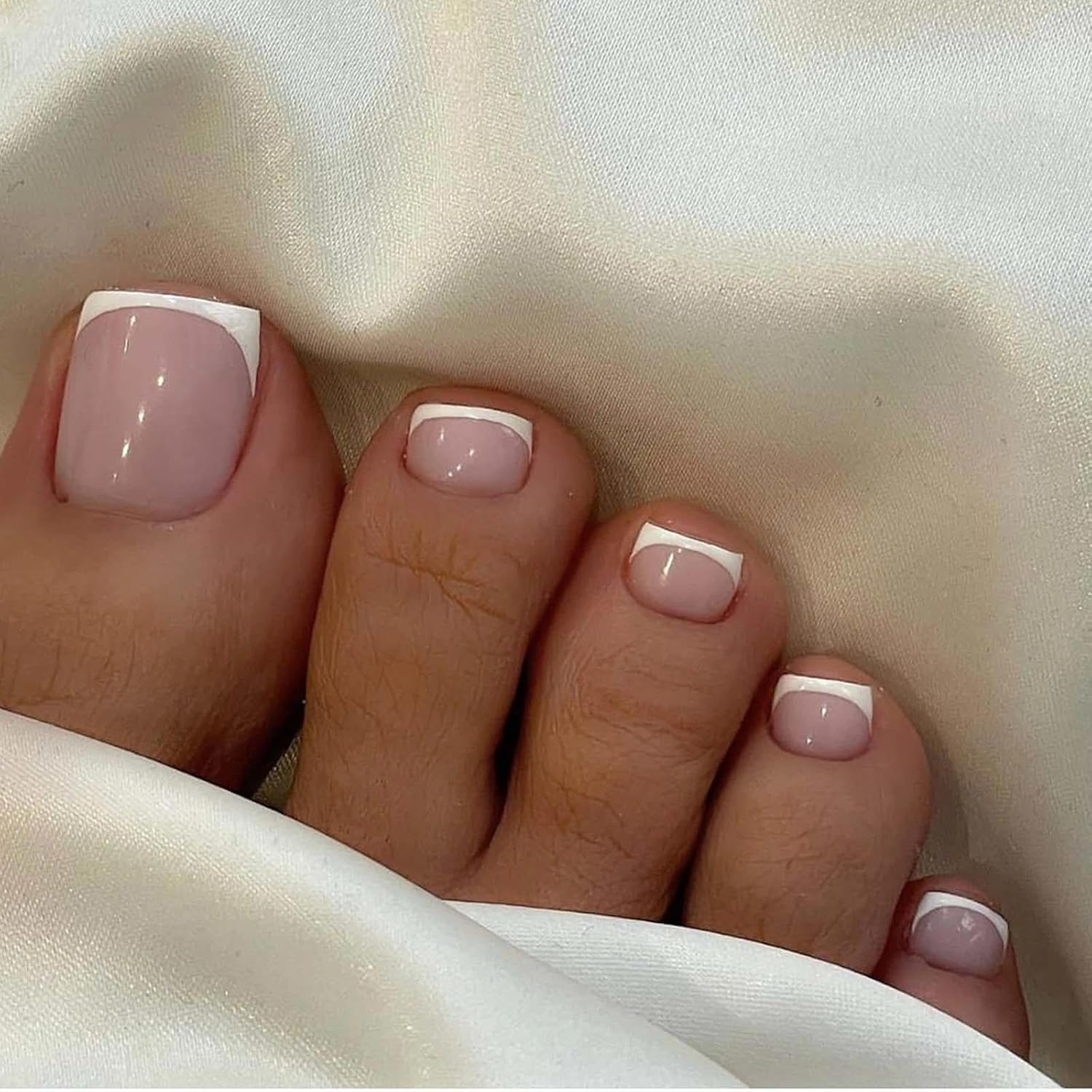 Short French False Toe Nails - Nude Finish with Short Tips - Full Cover Toe Nail Extensions - Stick-On Artificial Toenails for Long-Lasting Glamour image number 2
