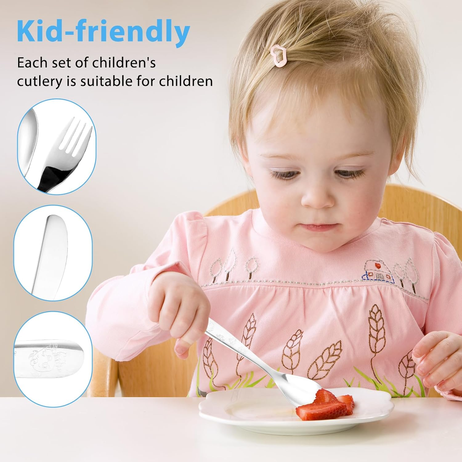 12 Pcs Stainless Steel Toddler Utensils Set Cartoon Kid Silverware Set Mirror Polished Child Knife Fork and Spoon Kit Tableware Flatware Kit Dishwasher Safe for Kids (Silver)