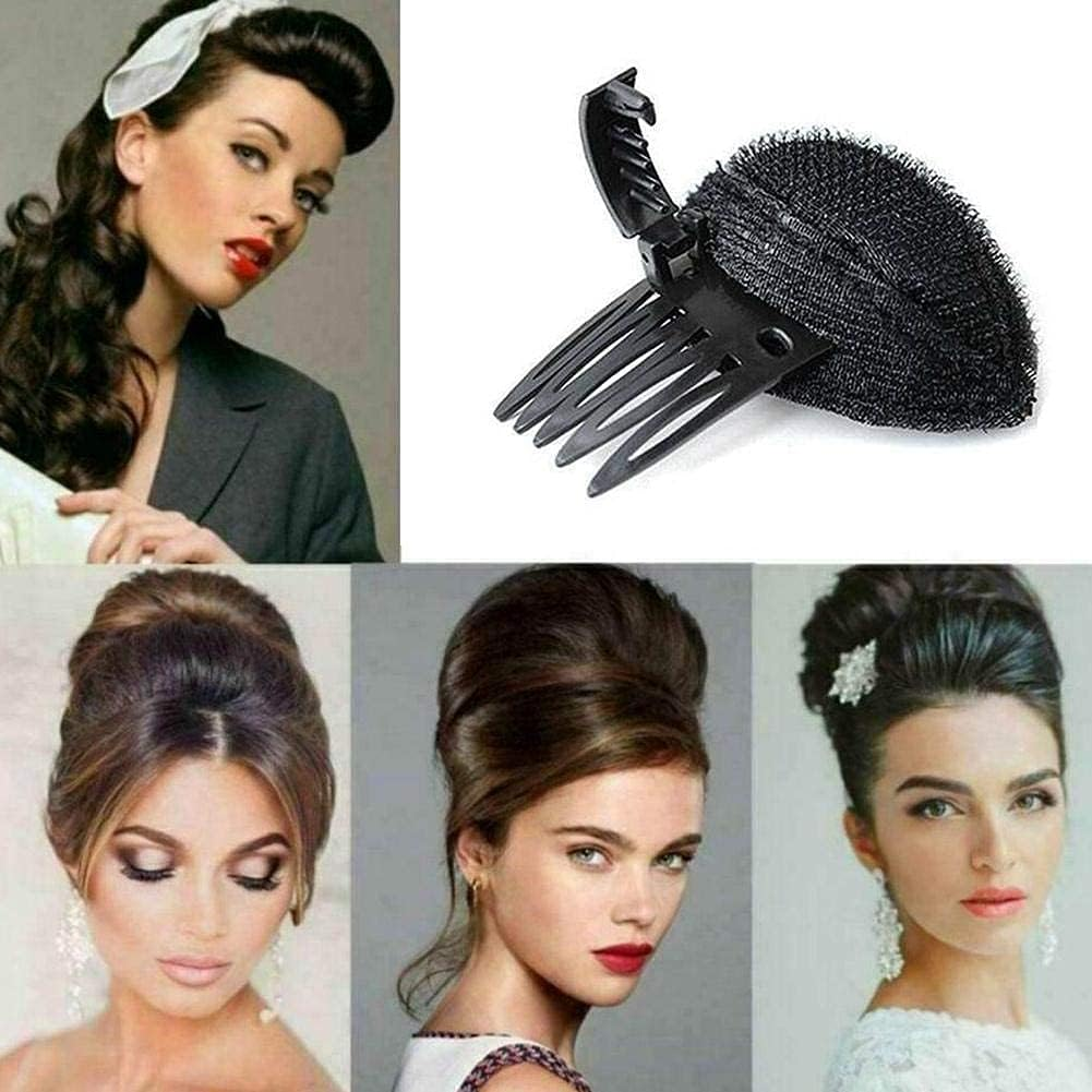 1Pc Black Puff Hair Cushion with Clips, Fluffy Sponge Bun Comb Bump It up Hair Base Set for Women and Girls DIY Hairstyling Tools, Hair Accessories image number 5