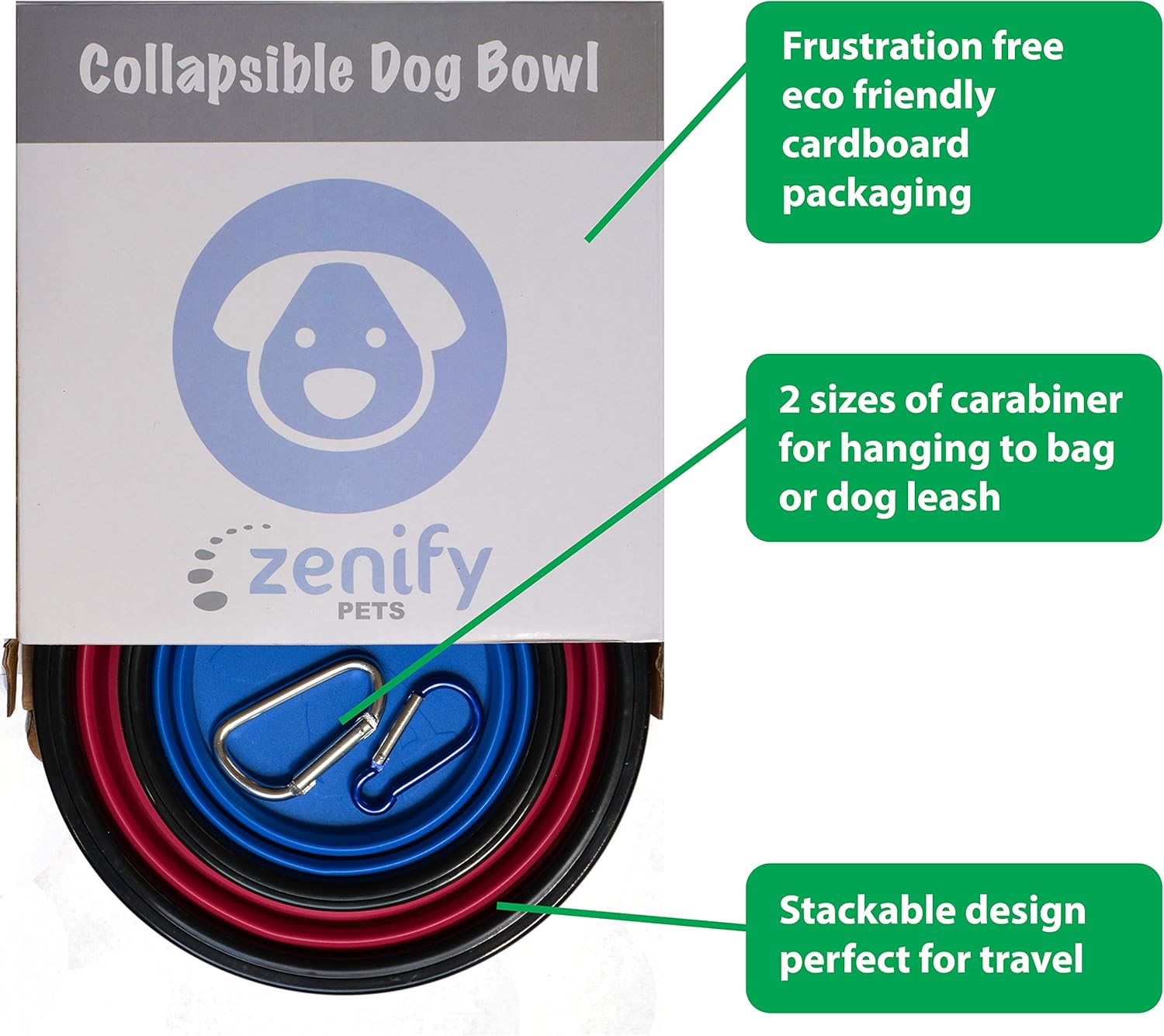 Zenify Dog Bowl Food & Water Feeder 2 Pack - Extra Large 1000Ml 17.8Cm & Small 400Ml 12.7Cm Collapsible Portable Foldable Travel Dish Leash Lead Slim Accessories for Puppy Dogs (Pink Xl/Blue S) image number 2