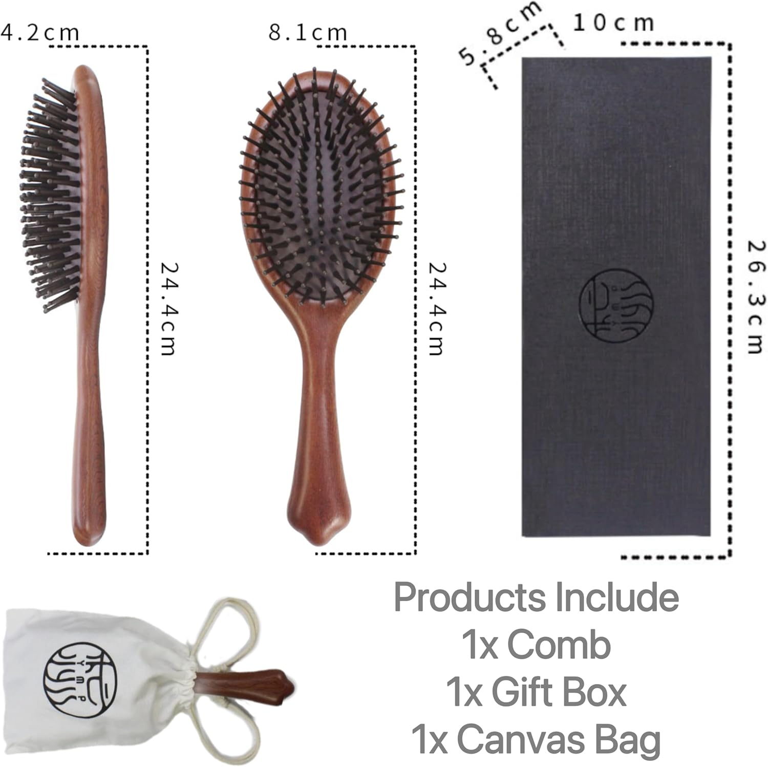 Paddle Hair Brush, Wooden Hair Brush, Hair Brush Set with Air Cushion, Spa Comb, Reduces Frizz, Massages Scalp, Comb for Women and Men, for Straight Curly Wavy Curly Wet and Dry Hair, Thick or Fine Hair (Elliptical) image number 6