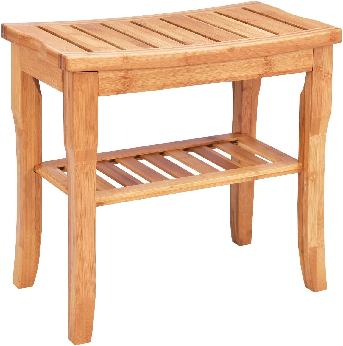 Giantex Bamboo Shower Seat Bench Bathroom Spa Bathroom Organiser Stool with Shelf image number 5